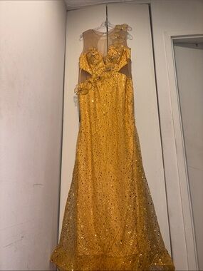 Gold Sequin Illusion Neck Prom Gown